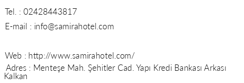 Samira Exclusive Hotel telefon numaralar, faks, e-mail, posta adresi ve iletiim bilgileri